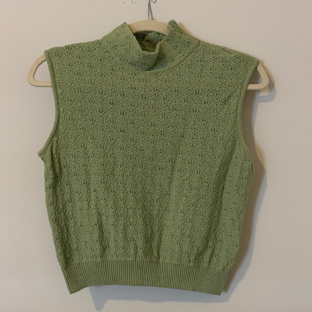 Vintage Sleeveless High Neck St. John Collection by Marie Gray Green Knit Top